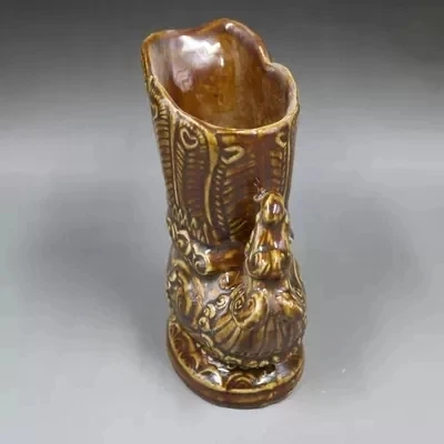 Ancient Porcelain Carving Peacock-like Pencil Bottle in Mid-Qing Dynasty