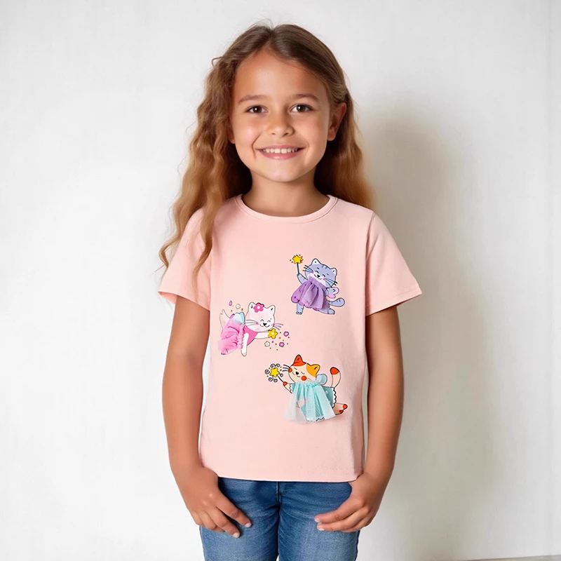 Little Maven Baby Mädchen Tops Sommer Neue Mode Kinder Schöne Tier Katzen T-shirt Baumwolle Weich und Komfort für Kinder Rosa Shirts