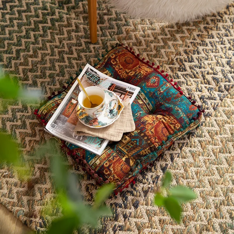 Ethnic Style Square Seat Cushion Household Bedroom Balcony Collapsed Rice Floor Cushion Thickened Bay Window Windowsill Cushion