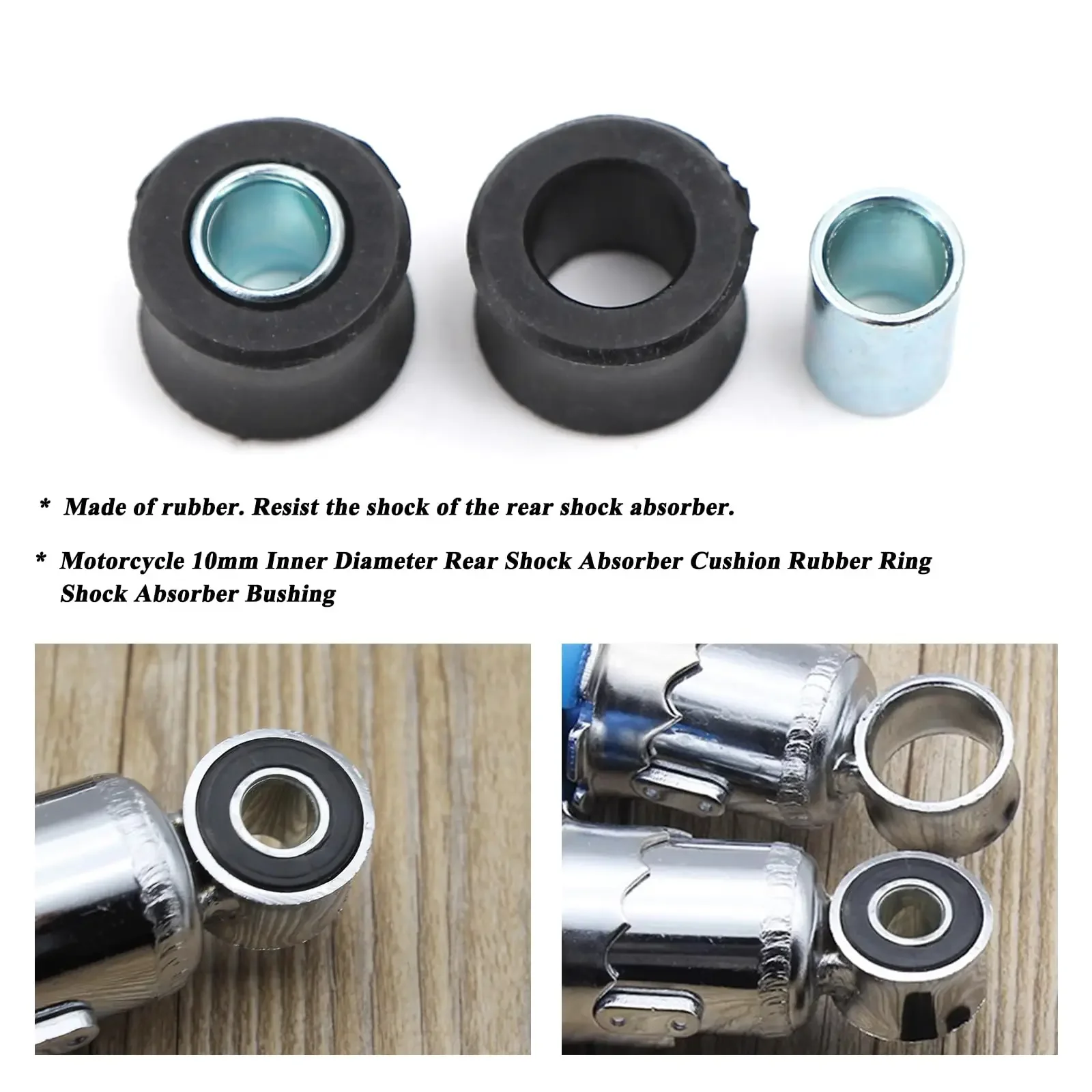 

4Pcs 10MM Rear Shock Absorbing Suspension Bushing Set in Rubber Material Compatible with Most Motorcycles Scooter ATV UTV Kart
