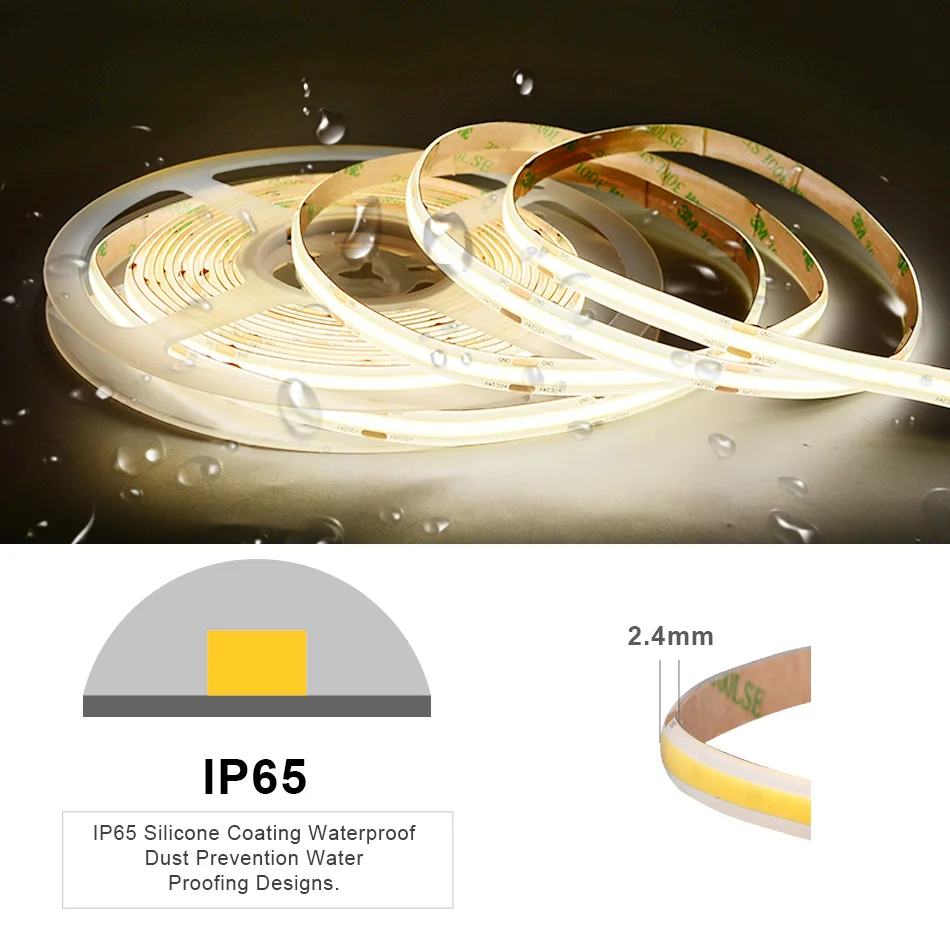 IP65 Wasserdichter COB LED-Lichtstreifen 480LEDs/m Flexibles LED-Band 3000K 4000K 6000K RA90 Linear Dimmbarer FCOB LED-Streifen DC24V – Detail 2