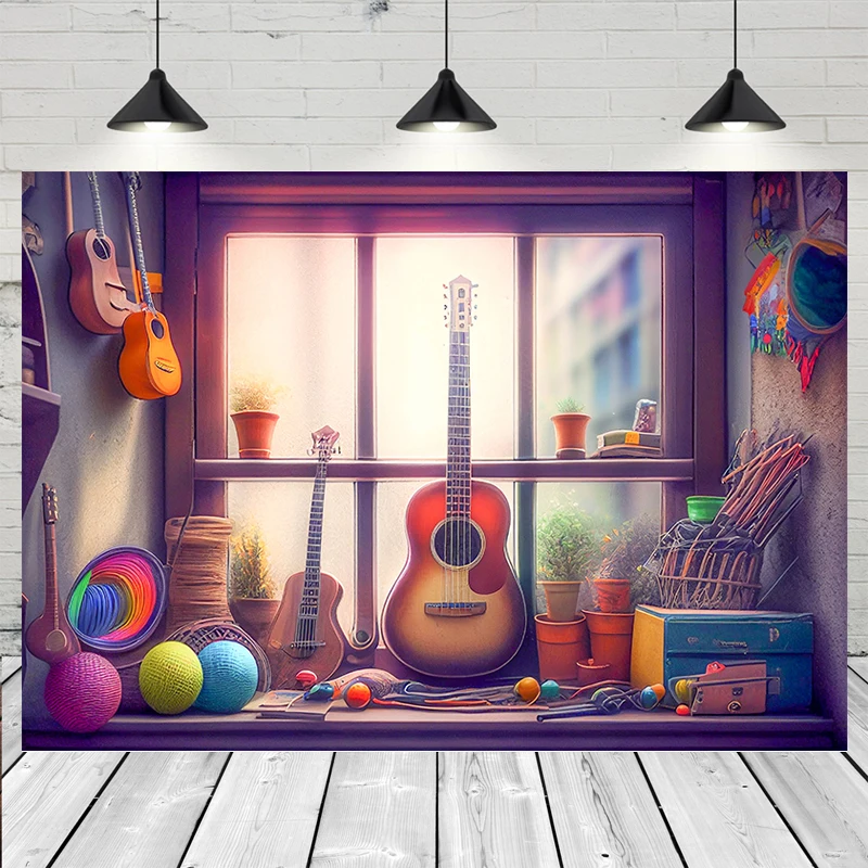 Retro Style Photozone Backdrops Guitar Tent Birthday Decor Children Kids Portrait Photography Backgrounds for Photo Studio