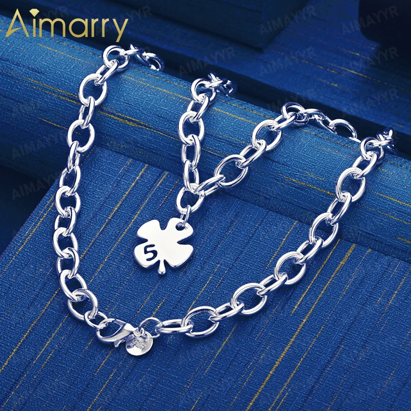 925 Sterling Silver Beautiful and Versatile Clover Necklace 18 Inch Women's Party Banquet Engagement Wedding Fashion Jewelry