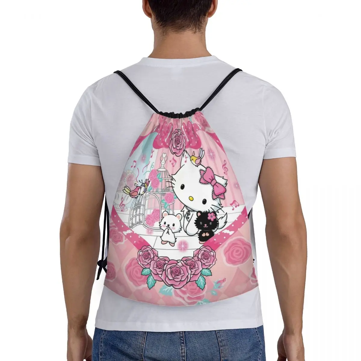 مخصص Charmmy كيتي سانريو الكرتون الرباط حقائب الظهر الرجال النساء خفيفة الوزن رياضة الرياضة Sackpack أكياس لليوجا #5