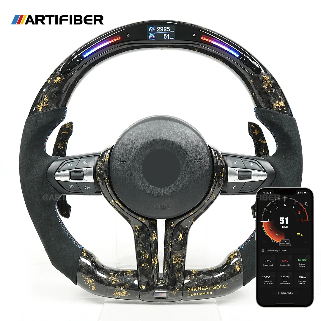 

100% Real Carbon Fiberr LED Steering Wheel For BMW M3 M5 M6 F01 F02 F06 F07 F10 Customized Leather With Motor LED Display Screen
