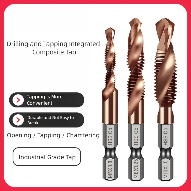 TG Stainless Steel Tap and Die Set, Self-tapping Screw Thread Tap Drill Kit, 3-in-1 Screw Tap Combination Tool