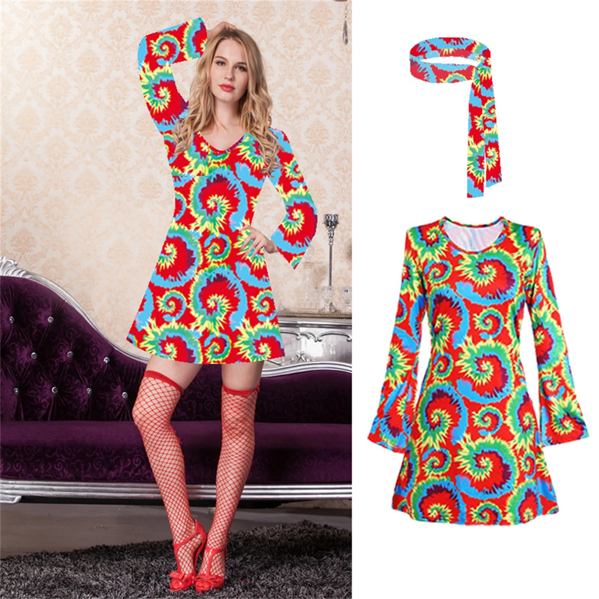 Robes d'Halloween et de Noël pour femmes, vêtements du patrimoine culturel, style rétro, années 1970, 303
