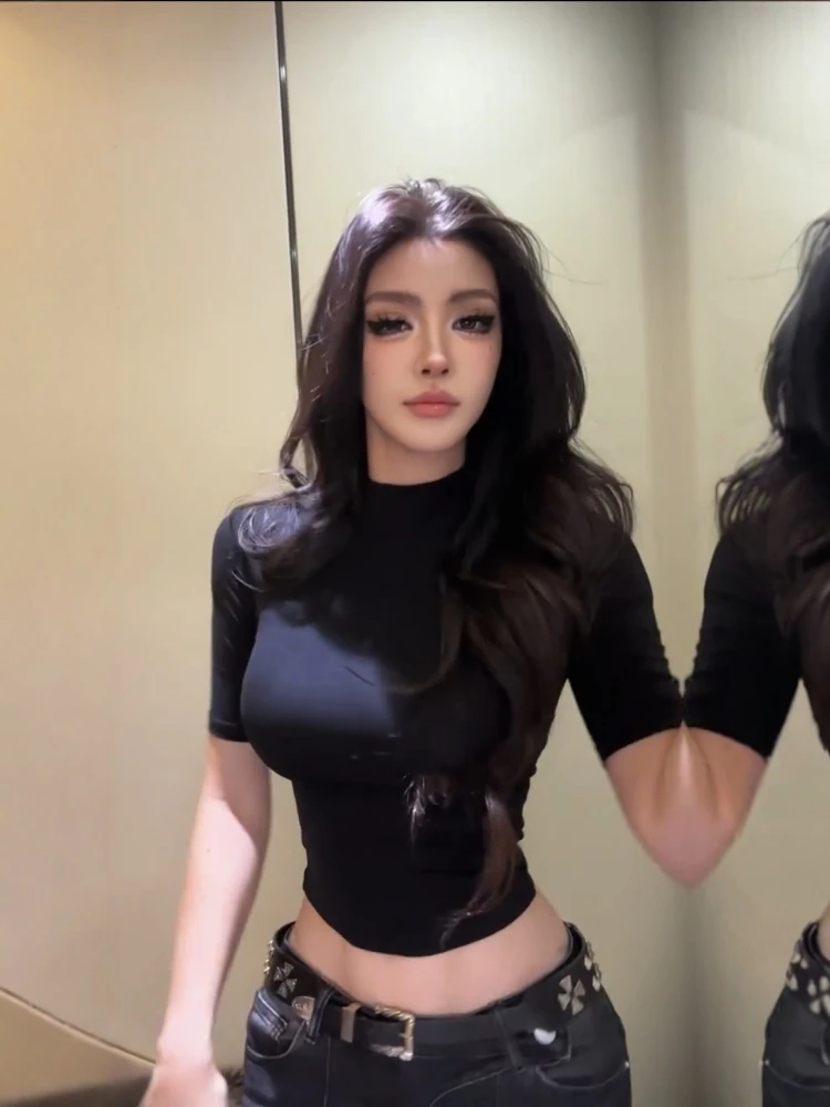 Camiseta Bla Modal Slim Fit para Mujer, Cómoda, Transpirable, Básica, Cuello Redondo, Estilo Coreano, Cinco Cuartos...