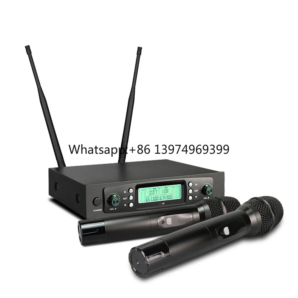 High Quality Professional Dynamic Microphone System for Karaoke Long-Range Handheld Lavalier UHF Microphone Metal Plastic