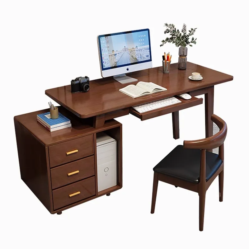 Solid wood desktop computer with cabinet, simple corner desk, primary and secondary school students home office writing desk