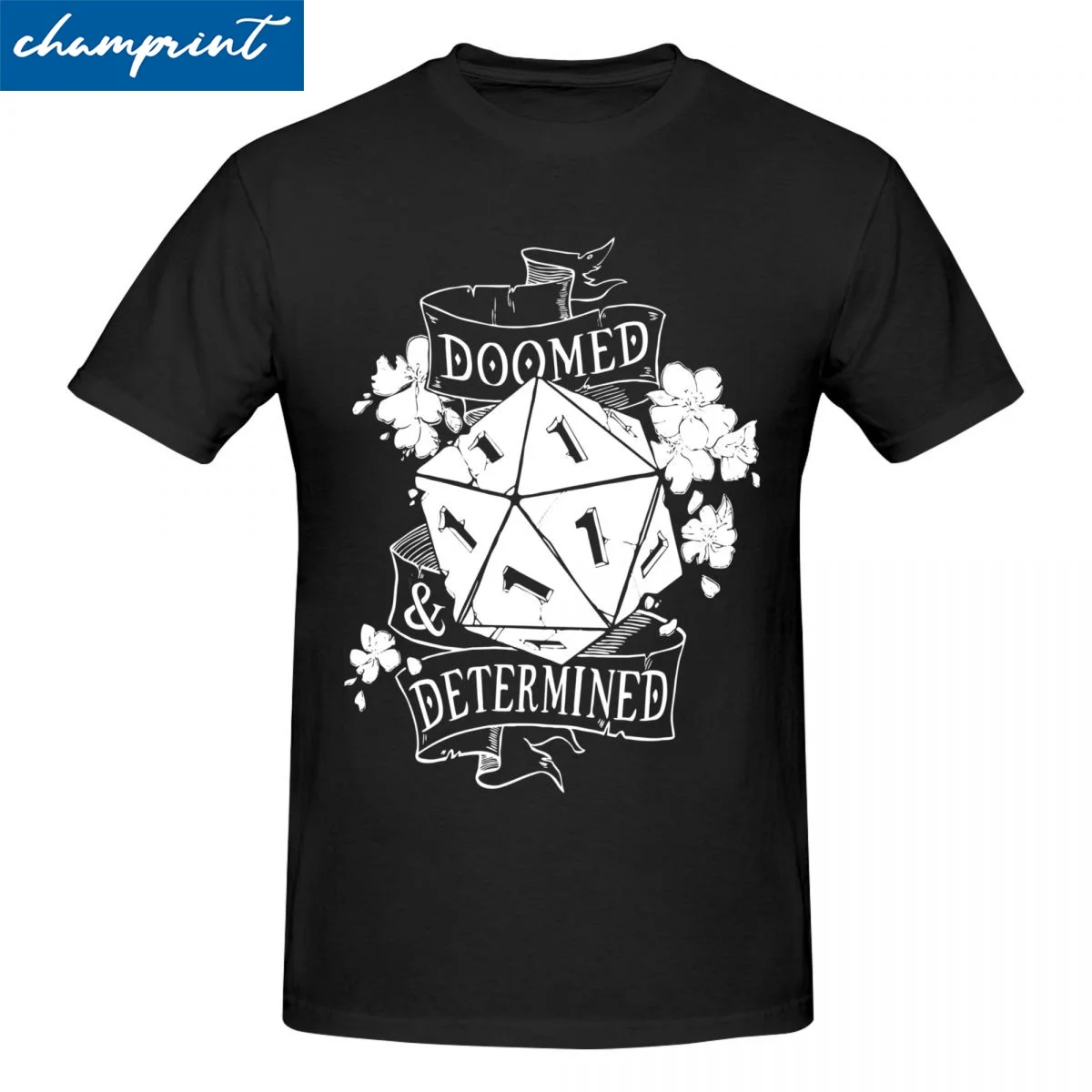 Funny Doomed Determined T-Shirt Men's Cotton Short Sleeve D20 DnD Dungeons And Dragons Dice Die O-neck Summer Tops Shirts