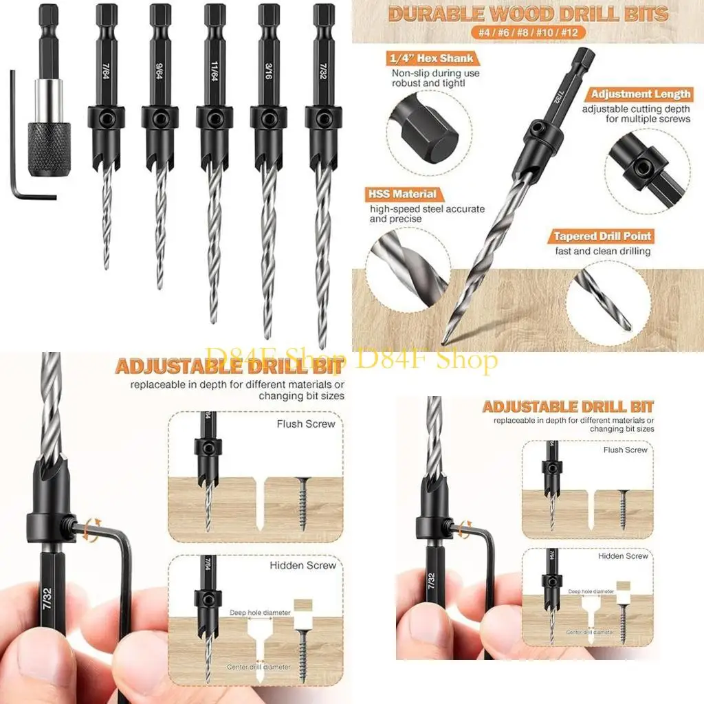

D84F 1/4Inch Shank Countersink Drill Bit Set For