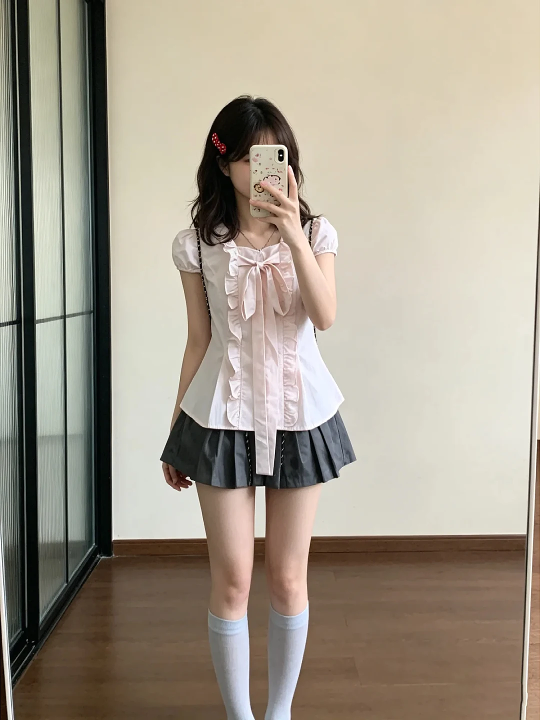 

plus Size Women's Korean Style Shirt with Wood Grain Knot Short Sleeve Bubble Sleeve Slimming Versatile Top