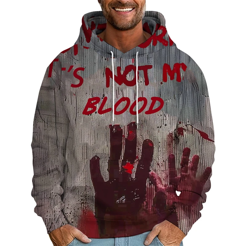 Bloody Life-saving Letters 3D Printed Men's Bloody Hoodie Funny Halloween Sweatshirt Mens Hoodie Casual Horror Hoodie Sweatshirt