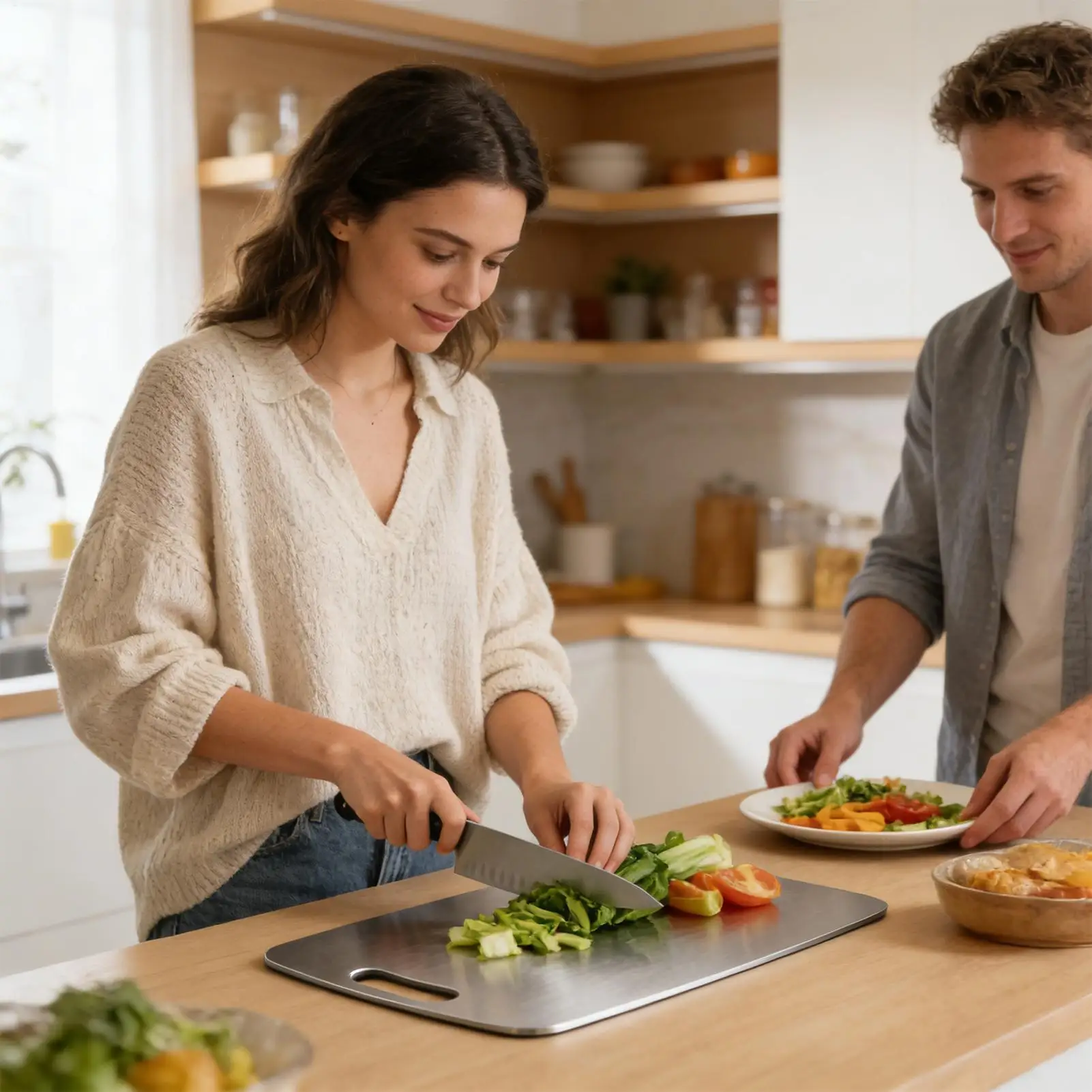 Stainless Steel Cutting Board Double Sided Kitchen Gadget Chopping Board For Meat For Meal Prep Chicken Steak Veggie Food view 2