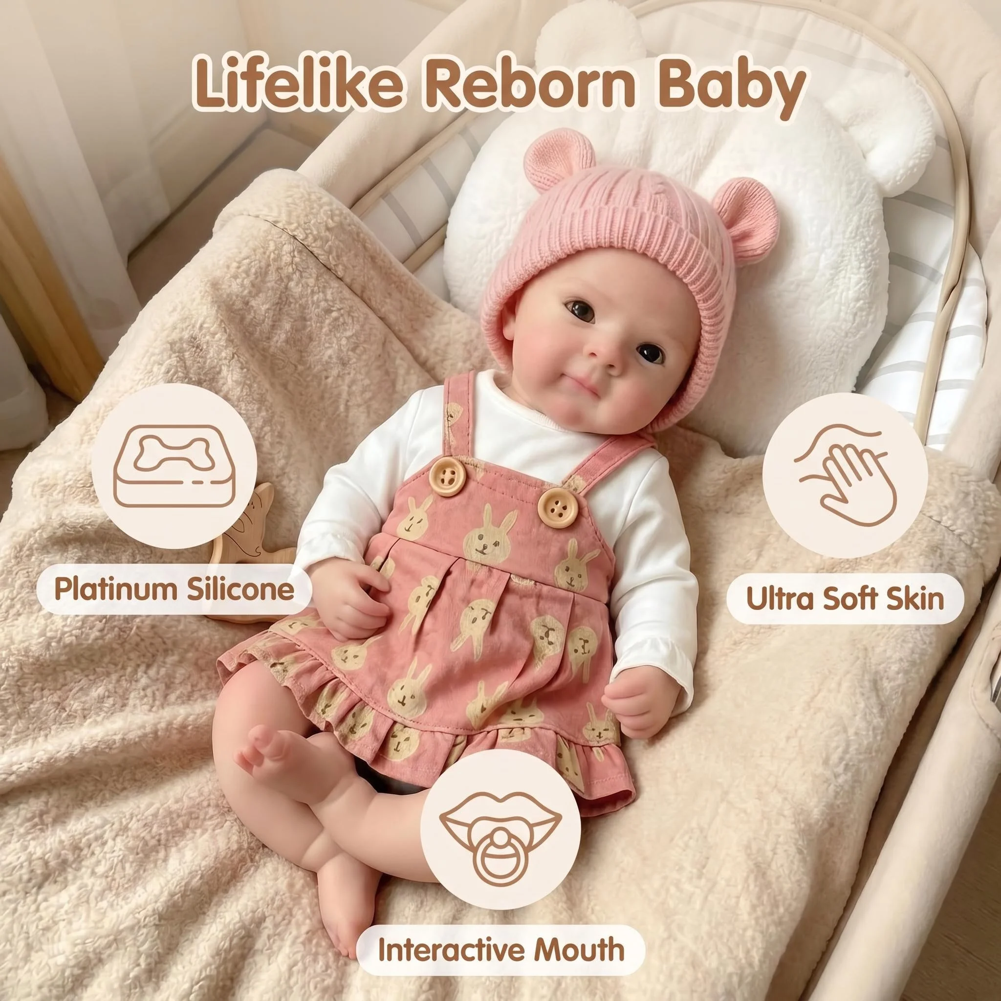 NPK 12inch Squishy Bettie Solid Platinum Silicone Baby Doll Super Soft Elastic Weighted Doll for 1.1KG