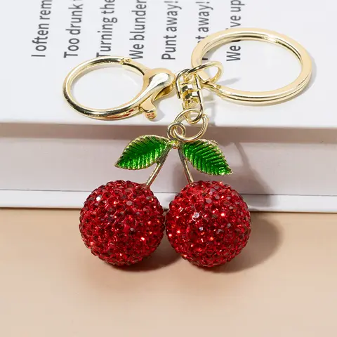 Luxury Rhinestone Cherry Keychain, Fashion Bling Car Key Ring Pendant, Cute Key Accessory for Women Girls Gift