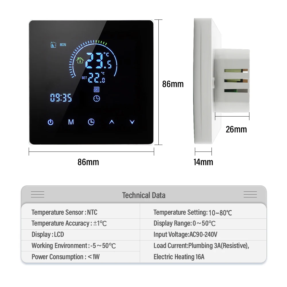 K2 TUYA APP WiFi Smart Thermostat Floor Heating TRV Water Gas Boiler Temperature Voice Remote Controller for Google Home Alexa