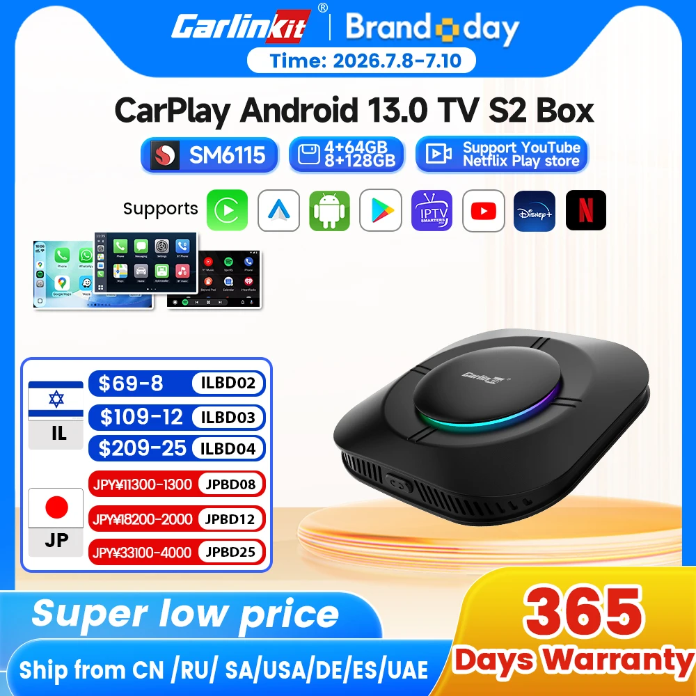 2026 Carlinkit Ai Box LED Android Wireless Carplay Adapter Android 13 Qualcomm 6115 8-cores 64G Smart Tv Box For Netflix IPTV