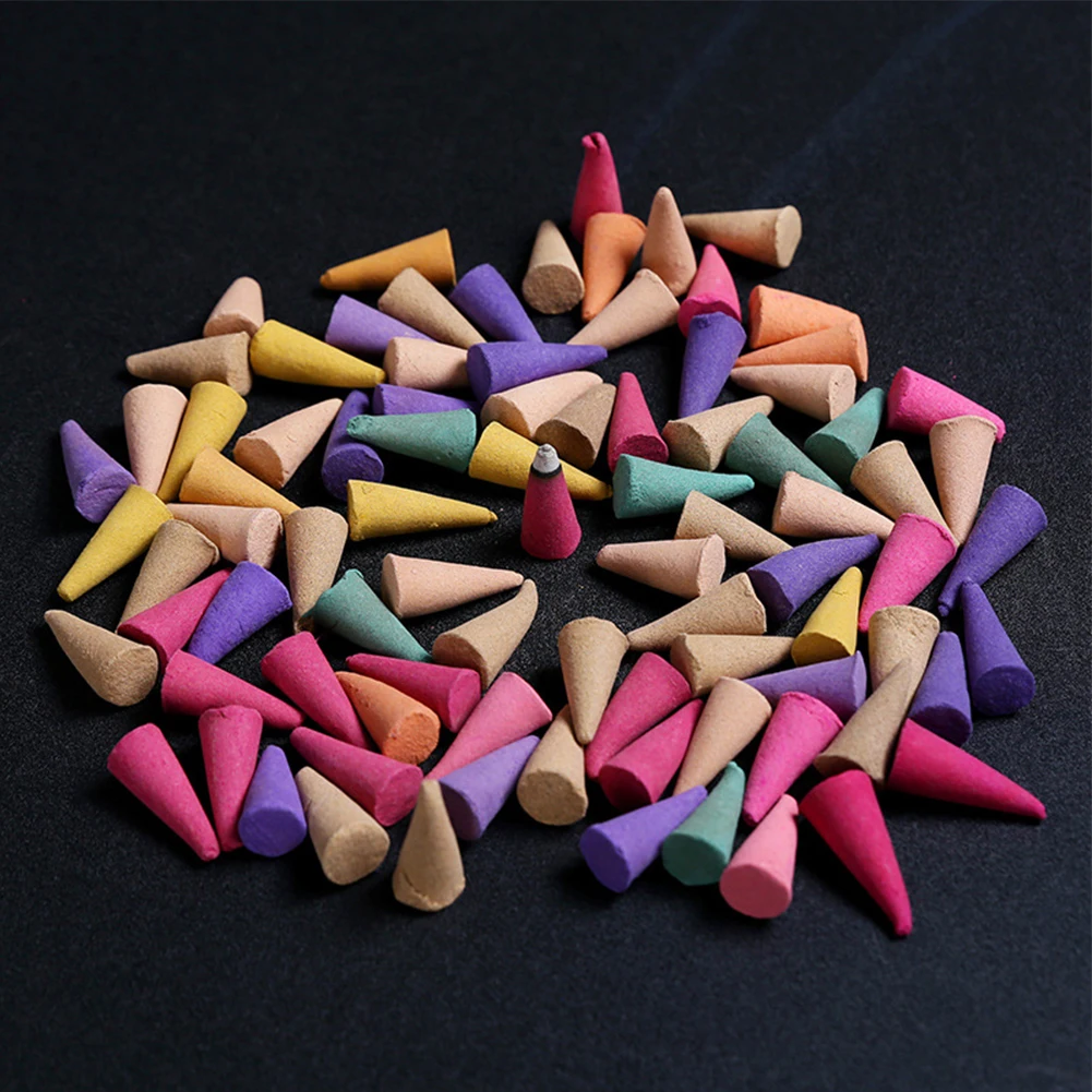 600-60Pcs Odor Remover Incense Colorful Scented Incense Cones Anxiety Relief Fragrance Incense Cones for Yoga Aromatherapy