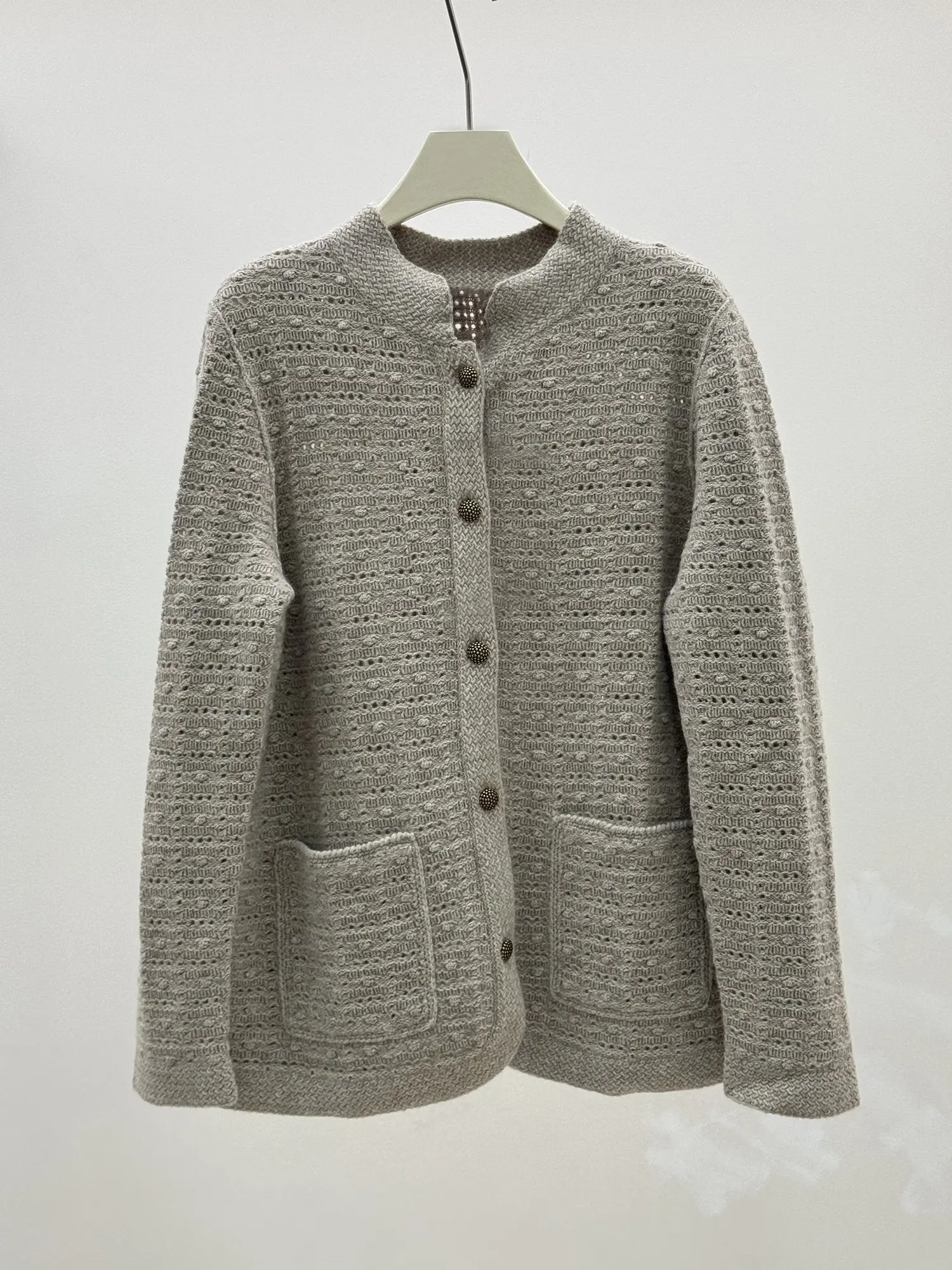 Women's 2026 Autumn Winter New 100% Wool Hollow Knitted Cardigan Paired With Straight Leg Pants Fashion Suit