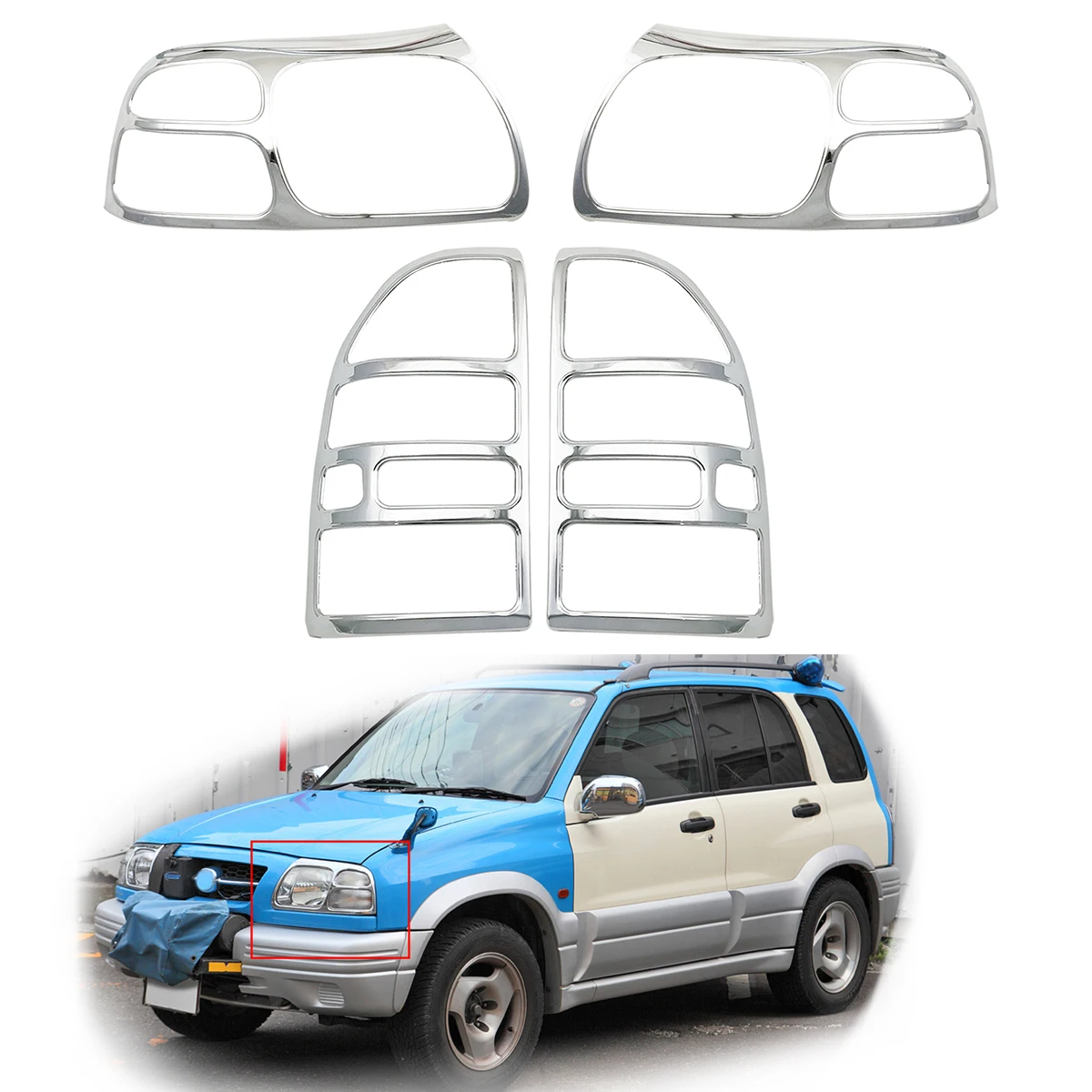 

Chrome Head Lamp Covers Trim + Tail Lamp Covers Car Accessories For Suzuki Grand Vitara Escudo 2.0 1998 1999 2000 2001 2002 2004