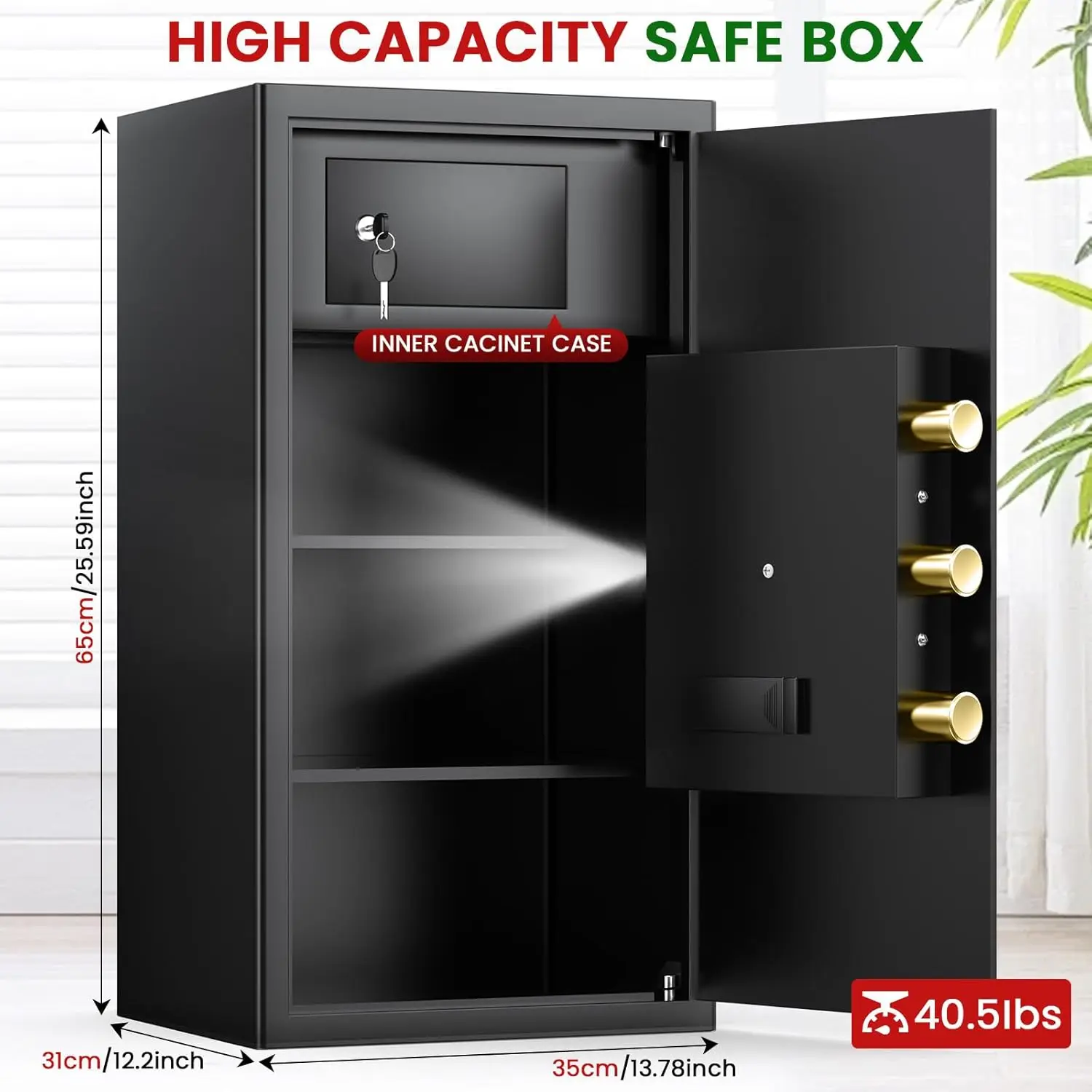 5.8 Cub Large Fireproof Safe, Home Safe Water and Fireproof, Large Document Safes With Digital Combination Lock, Smart Alert, Re