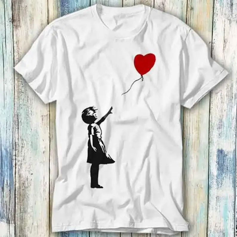 

Футболка Banksy с изображением сердечного сердца и воздушного шара, забавный подарок с мемом, футболка в стиле унисекс для любителей фильмов, музыки, 418