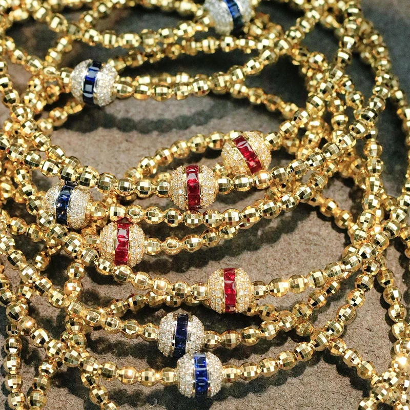 Aazuo High Quality Jewelry 18K Yellow Gold Natrual Sapphire Real Diamonds Balls Lines Bangles Gift For Women Wedding Party Au750