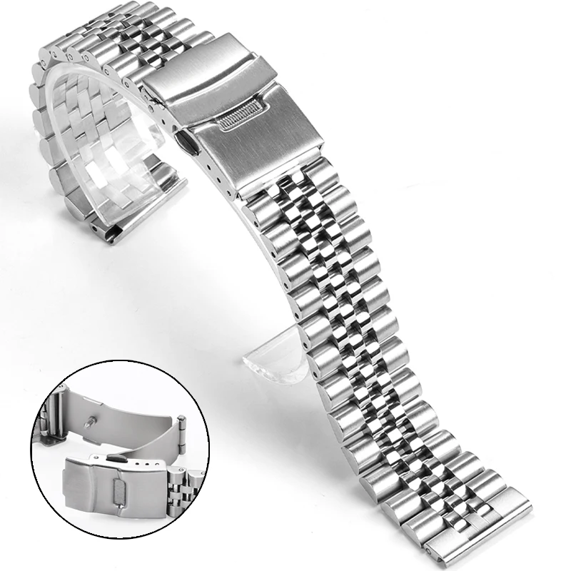 For Jubilee Watch Strap 18mm 20mm 22mm 23mm 24mm Soild Stainless Steel Band for Seiko Metal Bracelet Quick Release Wristband