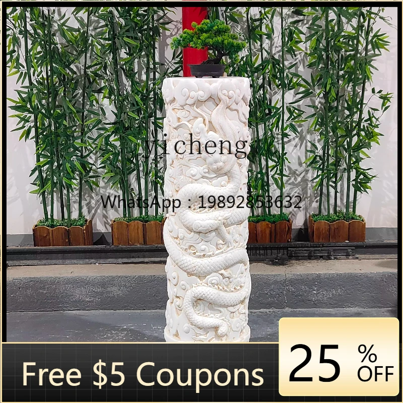 1ZYYwhite marble Panlong column space decoration ornament flower pot column display column