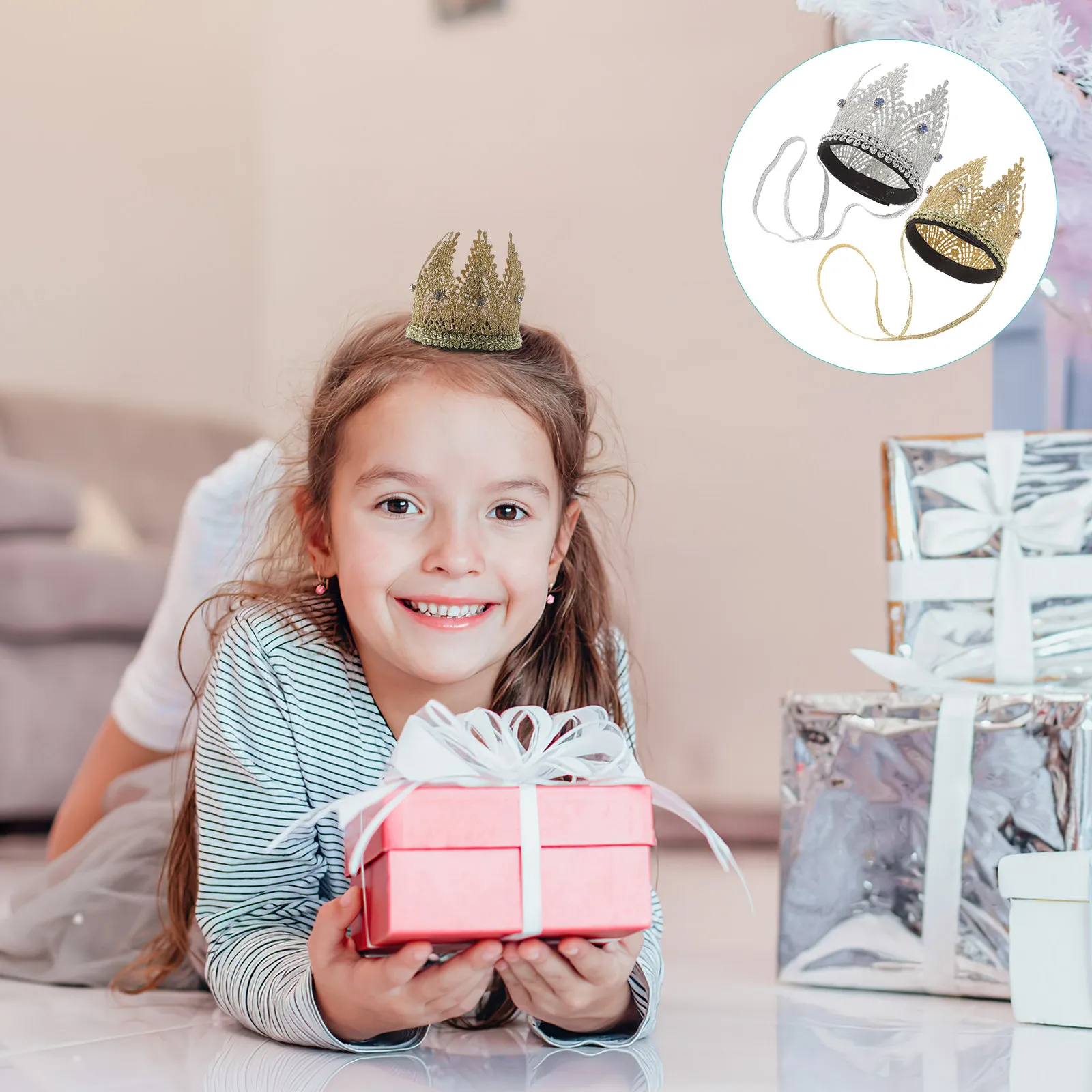 

Комплект из 2 кружевных повязок-корон для новорожденных, с долговечными стразами, для фотосессий, аксессуары для волос