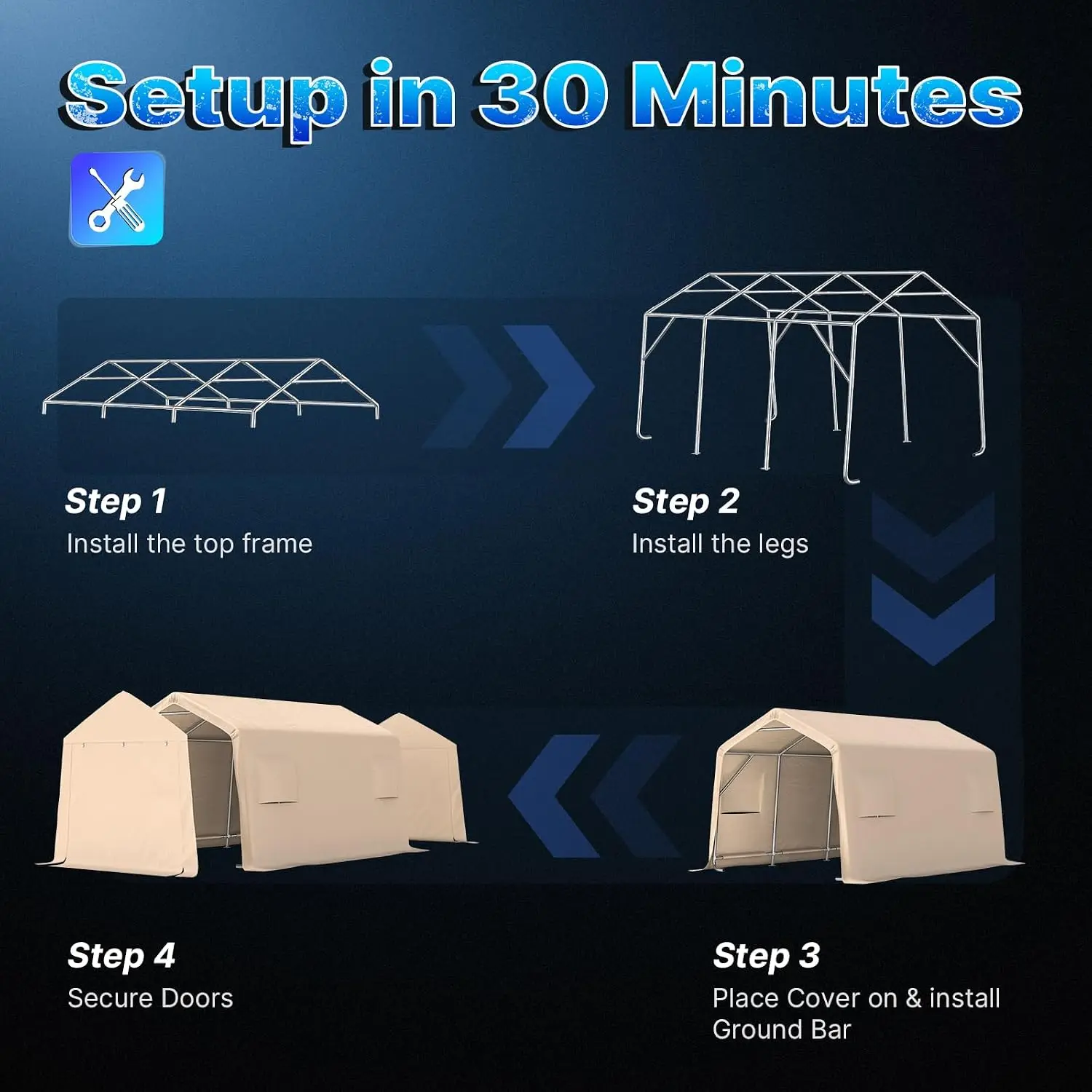 Heavy Duty Portable Garage Shelter, All Weather Carport Canopy And Outdoor Storage Shed, Peak Roof Metal Frame Tent With Roll Up Zipper Doors And Ventilation Windows, Beige