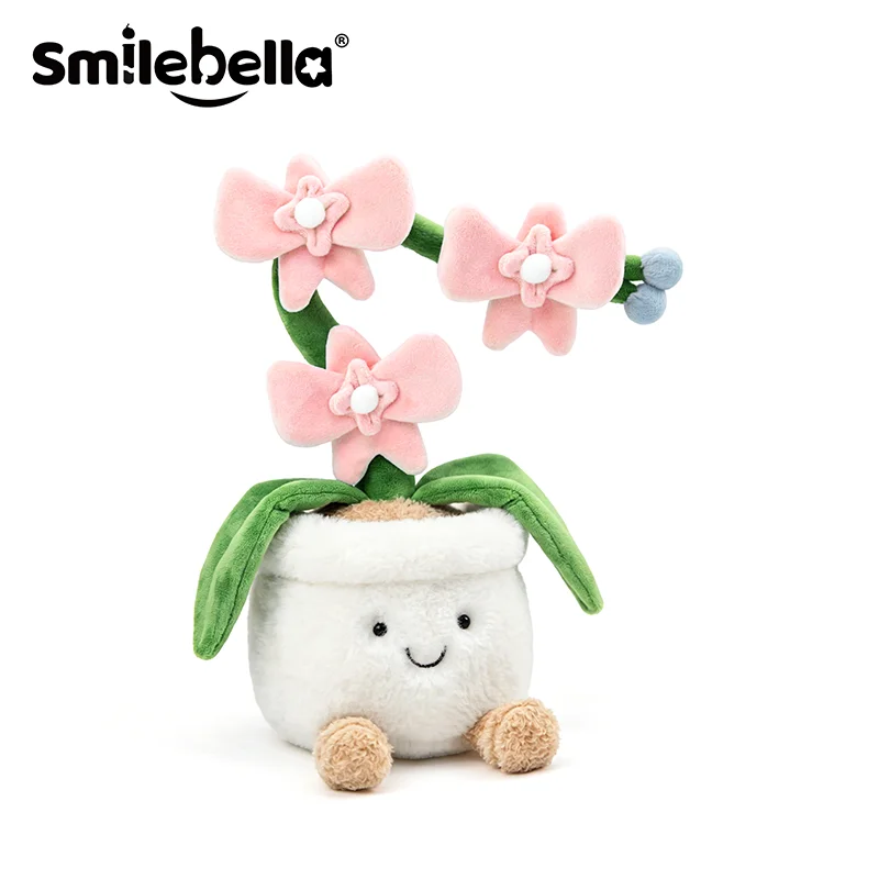 Smile Bella Soft Fluffy Pink Phalaenopsis Butterfly Orchid Plush Toy Cute Stuffed Orchid Doll Home Decor Gift