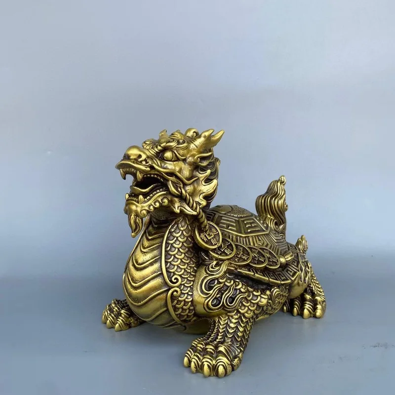Ornament, Brass Auspicious Money Bagua Dragon Turtle, Fortune and Prosperity Decoration for Office, Home, an