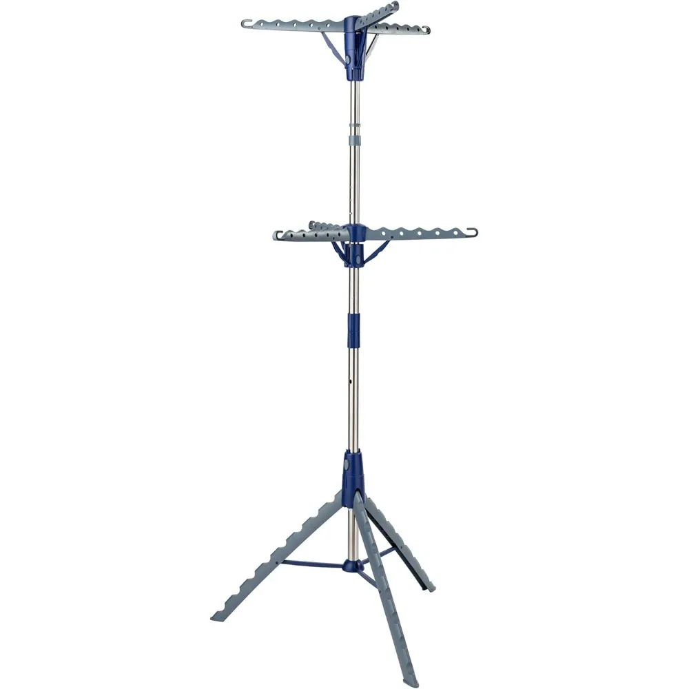 رف تجفيف الغسيل المحمول القابل للطي بطبقتين - مجفف ملابس موفر للمساحة للاستخدام الداخلي والخارجي