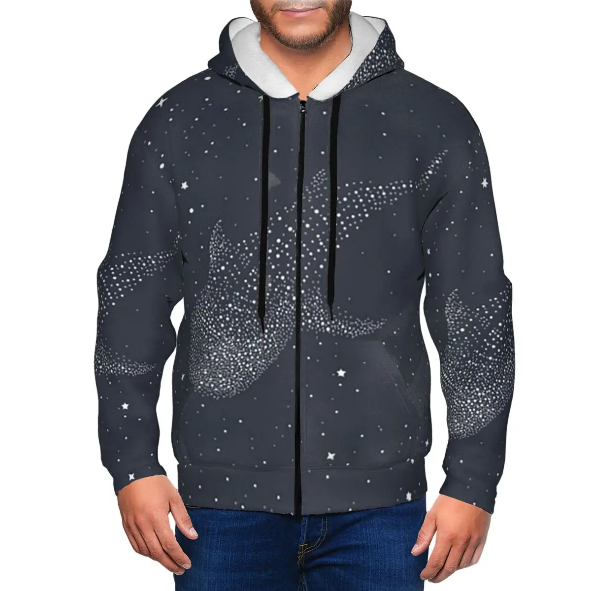 Cosmic Ocean Whale Shark Swimming Zipper Hoodie Harajuku Pullover Autumn Winter Men Women Sweatshirt Long Sleeve Tops