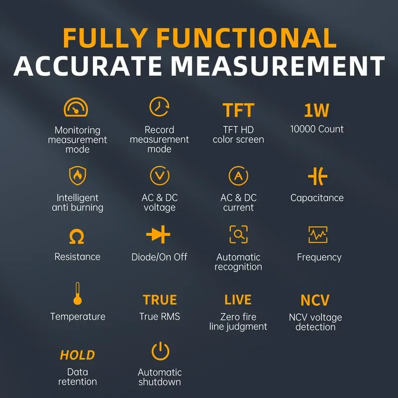 DMT-99 Digital Multimeter 9999Counts Auto Range 1000V 10A AC DC Voltage Resistance Capacitance Diode NCV Hz Live Wire