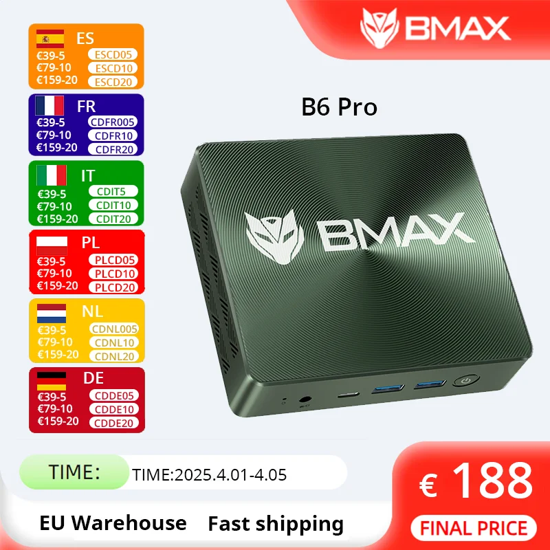 BMAX B6 Pro Mini PC, Intel Core i5-1030NG7 jusqu'à 3,5 GHz, 16 Go LPDDR4 512 Go SSD 2 * HDMI 3 * USB3.0 Wi-Fi 5 Windows 11 Pro