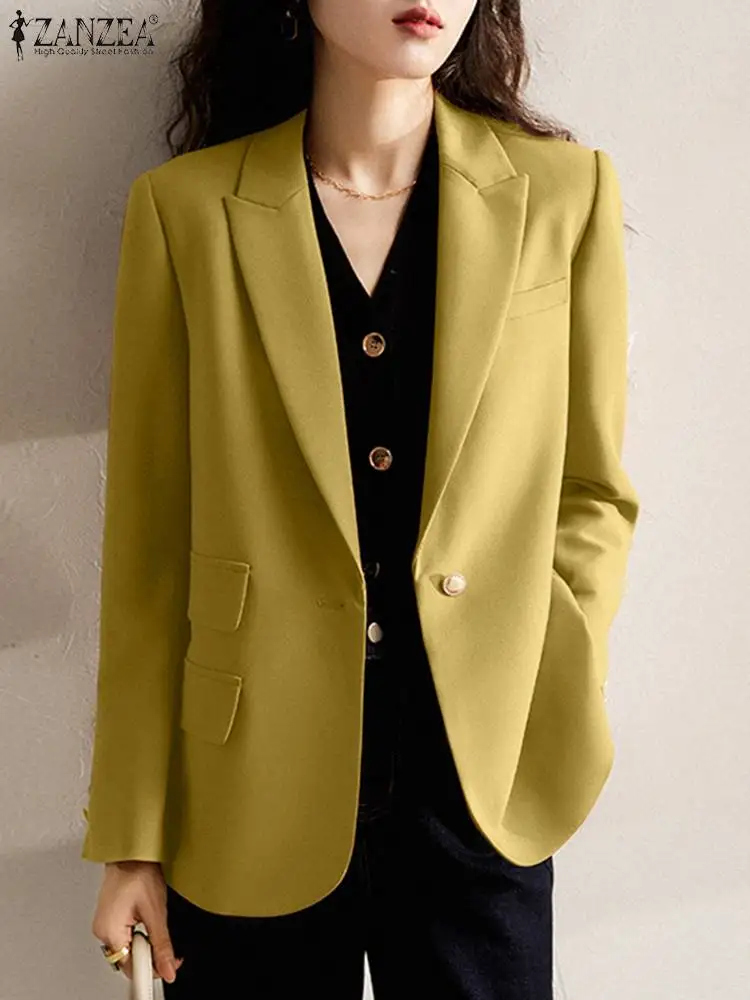 ZANZEA Woman Elegant Solid Blazer Female Fashion Party Coats Long Sleeve Lapel Neck Outwear Vintage OL Work Jackets Oversized