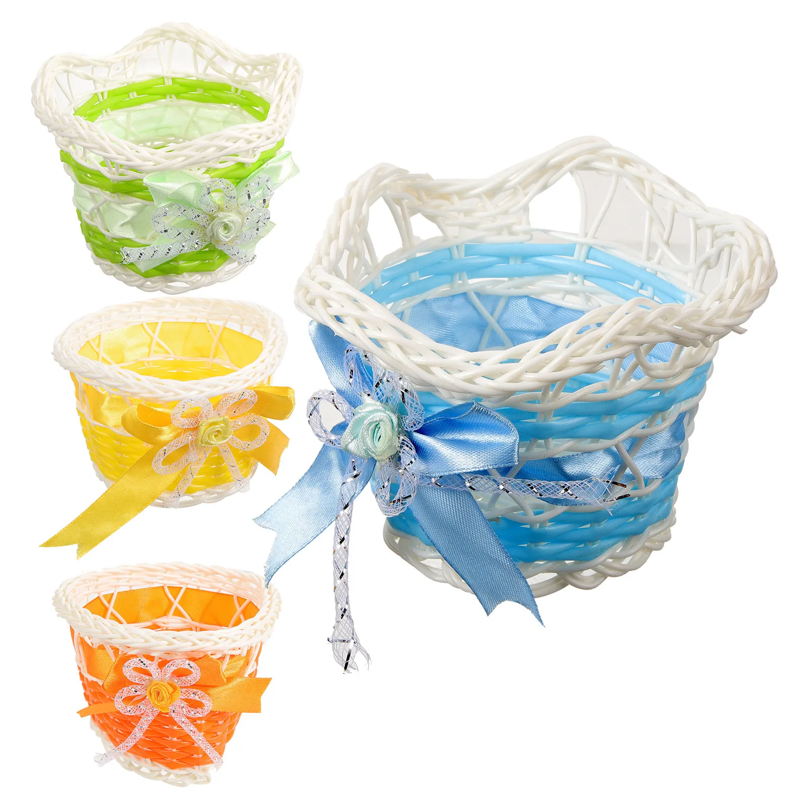 

4Pcs Plastic Rattan Flower Basket Woven Plant Holder Multi-Purpose Storage Basket Decorative Indoor Desktop Organizer
