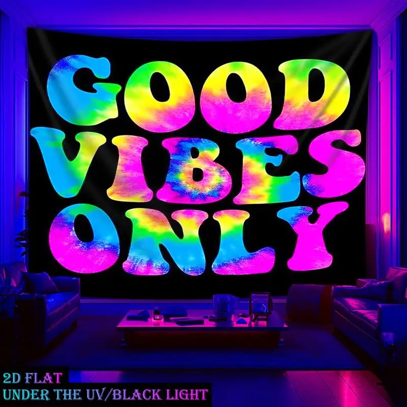 Neon-Style English Tapestry, Positive Energy Tie-Dye Wall Hanging, Aesthetic Room Decor for Bedroom and Dorm, Boho Wall Art