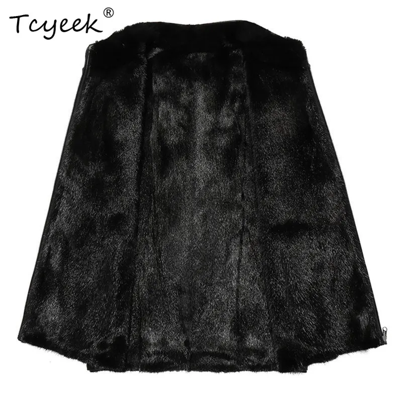 Tcyeek Calfskin Real Leather Jacket Men Natural Beimei Mink Fur Vest Man Clothes Sleeveless Winter Jacket Reversible فراء رجالي