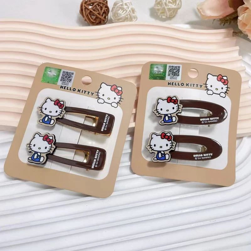 

2 шт., кавайные заколки для волос «Hello Kitty», аниме, милый и забавный головной убор для девочек, кофейная челка, зажим для украшения, заколки для волос «котенок», подарок