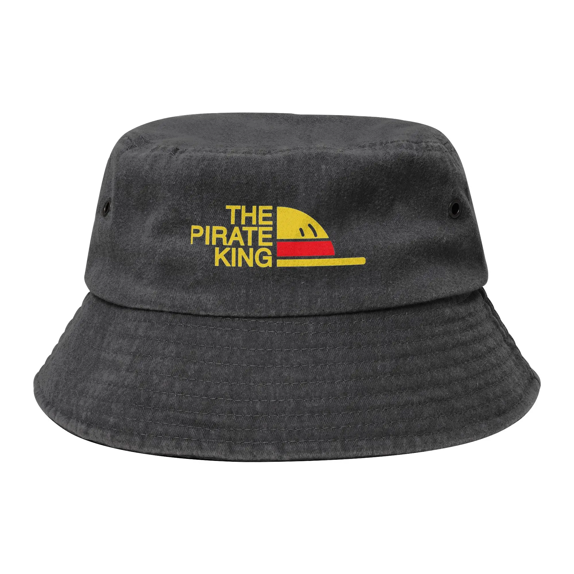 The Pirate King One Piece Bucket Hat for Unisex Monkey D Luffy Distressed Washed Field Hat UV Protection for Camping Fishing Cap