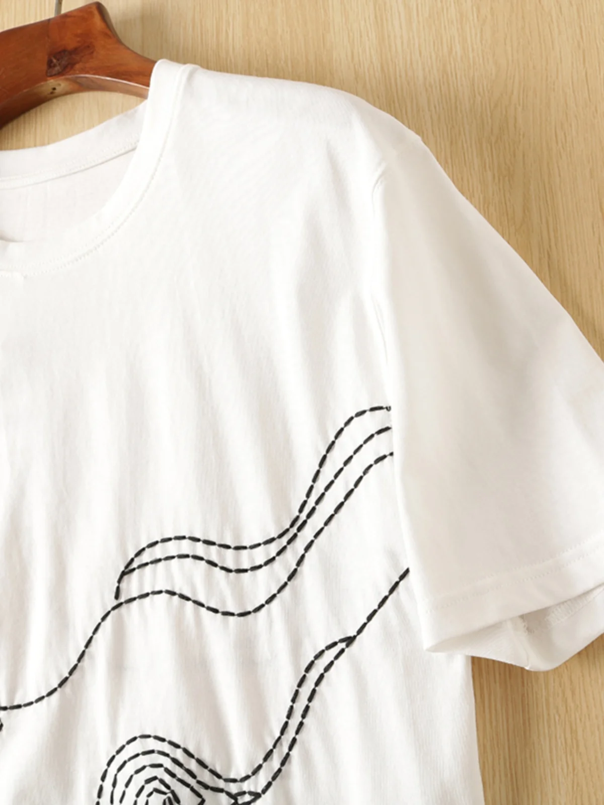 

Modern Abstract Art Embroidery Cotton T-irt Men's Loose Fit Casual ort Sve round Ne Top Summer Faion Streetwear