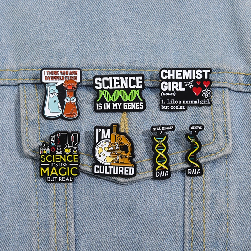 

Chemical Structure Enamel Pins Custom SCIENCE IS IN MY GENES Brooches Lapel Badges Funny Jewelry Gift for Friends