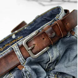 The first layer of cowhide belt hole free size quality jeans  strap vintage buckle waist  metal genuine luxury mens leather belt