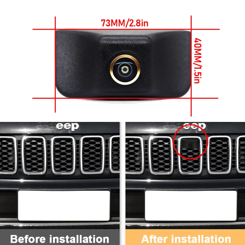 AHD HD Golden Fisheye Lens Car Front View Logo Camera Waterproof For Jeep Renegade Cherokee KL WK2 2014~2017 2018 2019 2020 2021