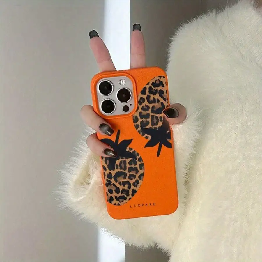 Handyhülle mit Leopardenmuster und Litschi-Motiv, kompatibel mit der iPhone 17 Pro Max-Serie 16, 15, 14, 13, 12, 11 Pro Max.